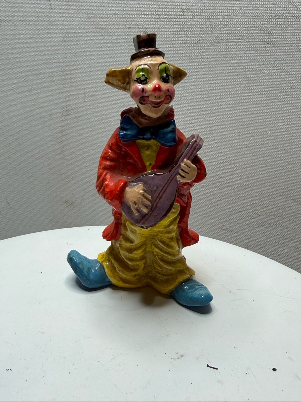 Vintage 1970s Ceramic Clown Figurine Signed Alvarez Mexico Hobo Musician Folk Ar